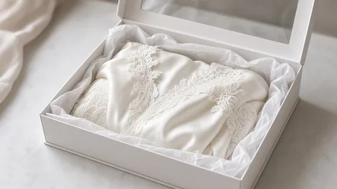 Wedding gown folded in a preservation box